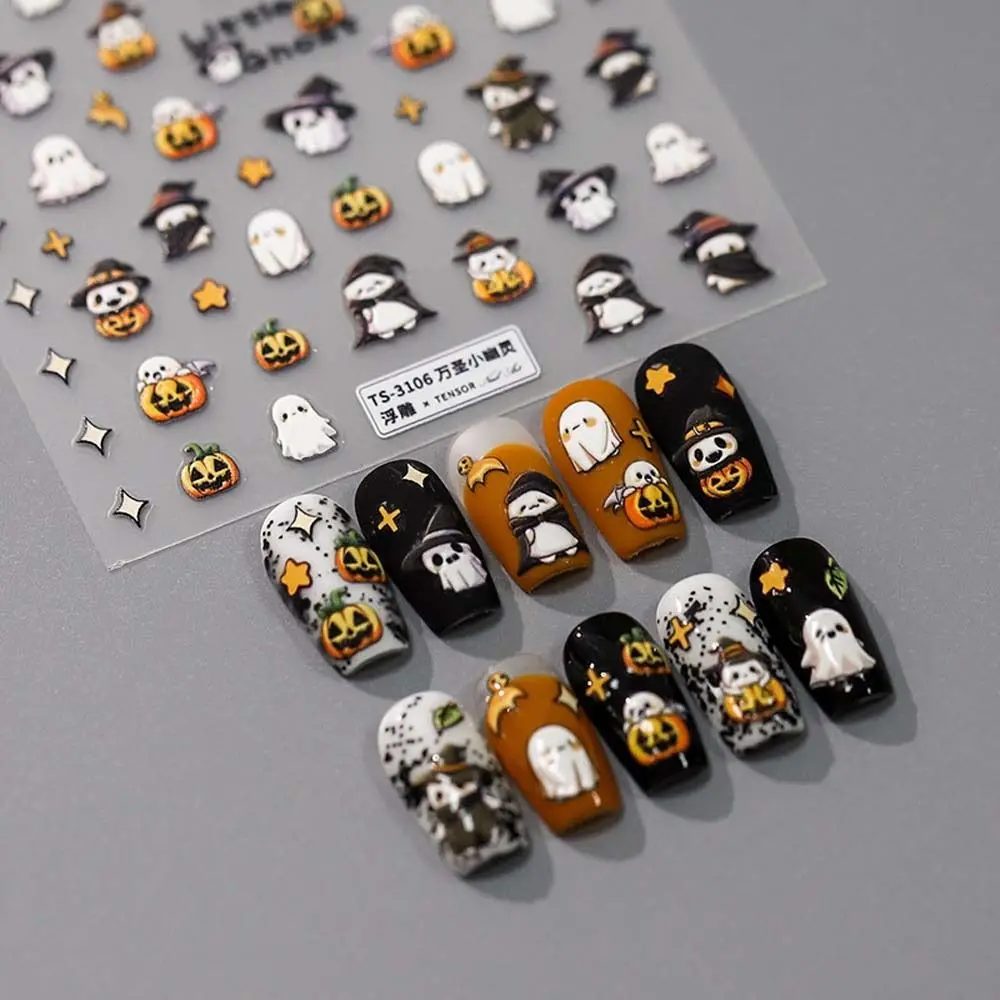 

Halloween Nail Stickers Self Adhesive Nail Decals 3D Relief Ghost Pumpkin Bat DIY Manicure Ornaments Slider