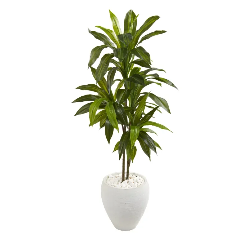 

46" Dracaena Artificial Plant in White Planter (Real Touch), Green