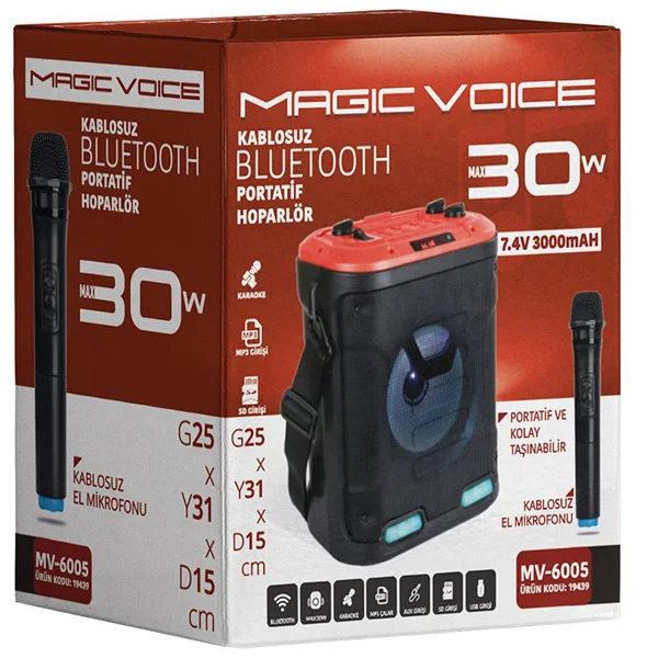 MAGICVOICE MV-6005 VHF ручной MIC-USB/SD/BT30 Вт Рабочий свет Портативный перезаряжаемый