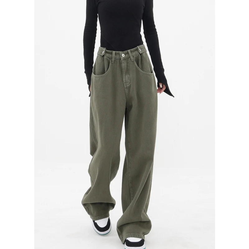 

Джинсы женские с завышенной талией, винтажные брюки из денима с широкими штанинами, мешковатые джинсовые штаны в стиле милитари, уличная од...