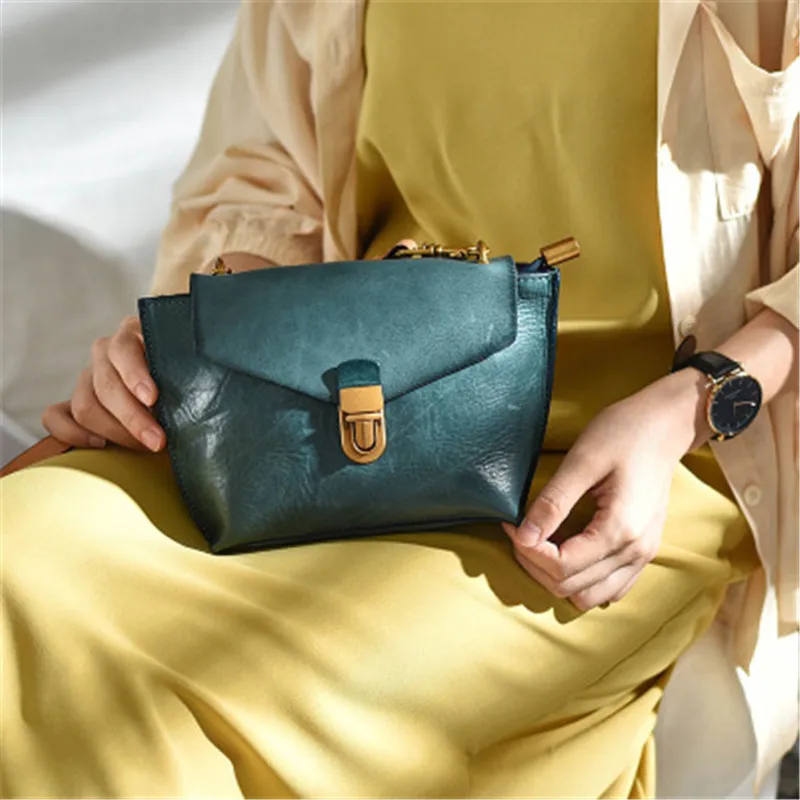 Original luxury genuine leather women's blue cute small shoulder bag casual designer real first layer cowhide crossbody bags