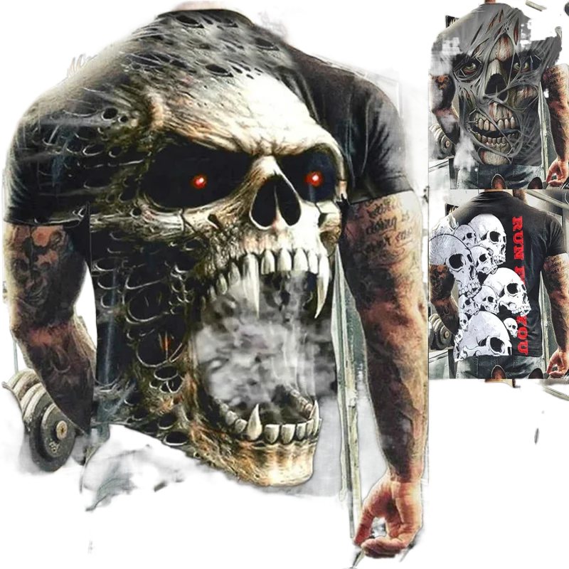 

Мужская крутая футболка с принтом черепа