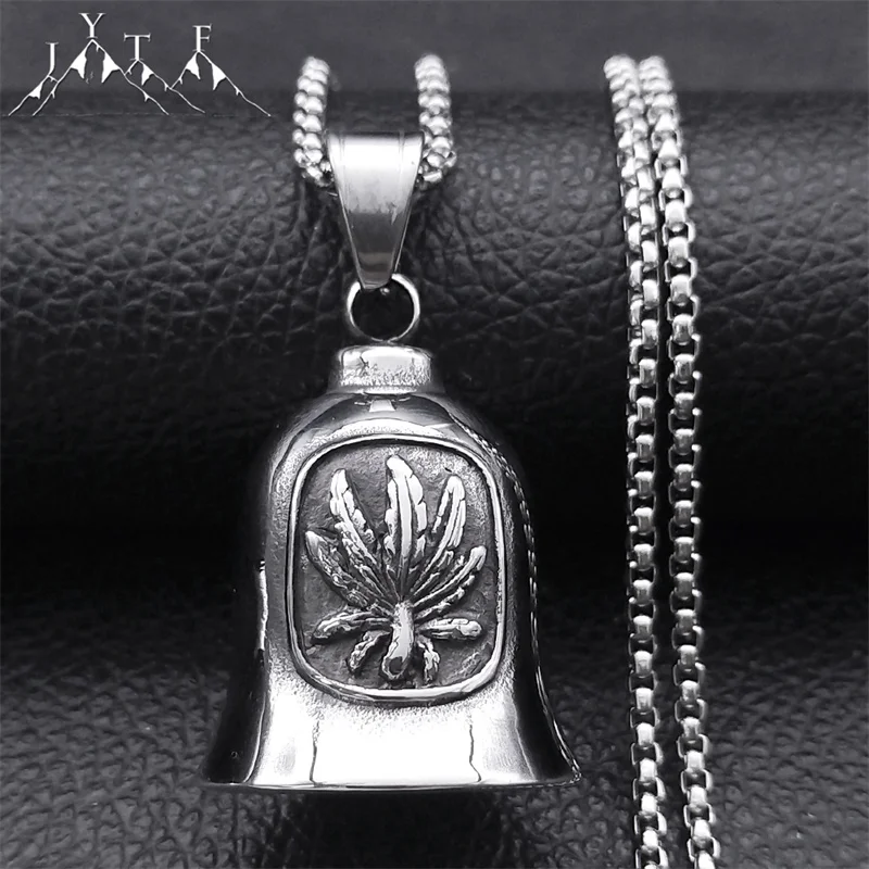 

Maple Leaf Motorcycle Bell Necklace Men Stainless Steel Silver Color Leaves Engine Exorcism Bells Necklaces Jewelry NZZ369S05