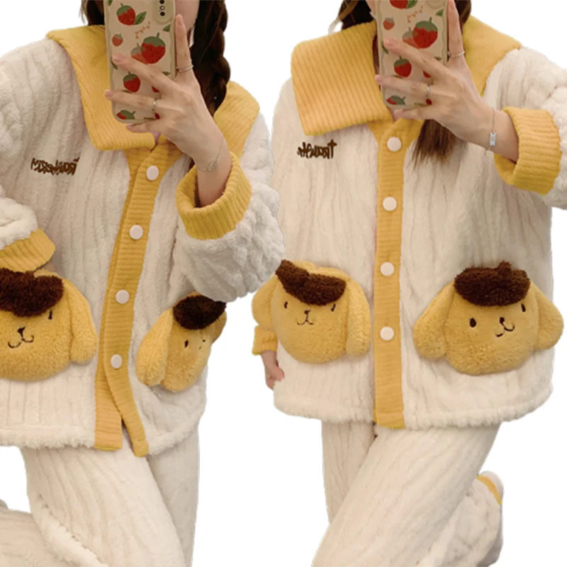 

Kawaii аниме помпон Пурины Коллекция Осень/Зима бытовые коралловые флисовые пижамы день рожденье подруги Рождественский подарок