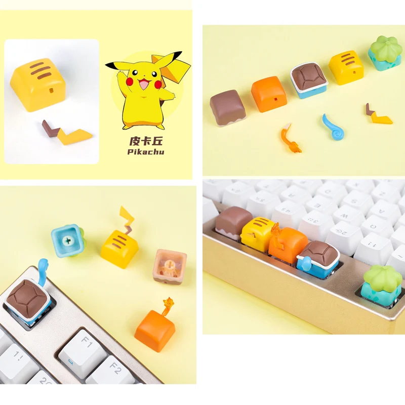 

Pokemon Pikachu Charmander Squirtle Tail Gaming R4 Resin Keycaps for Cherry Mx Mechanical Keyboard Key Cap Cute Kawaii Toy Eevee