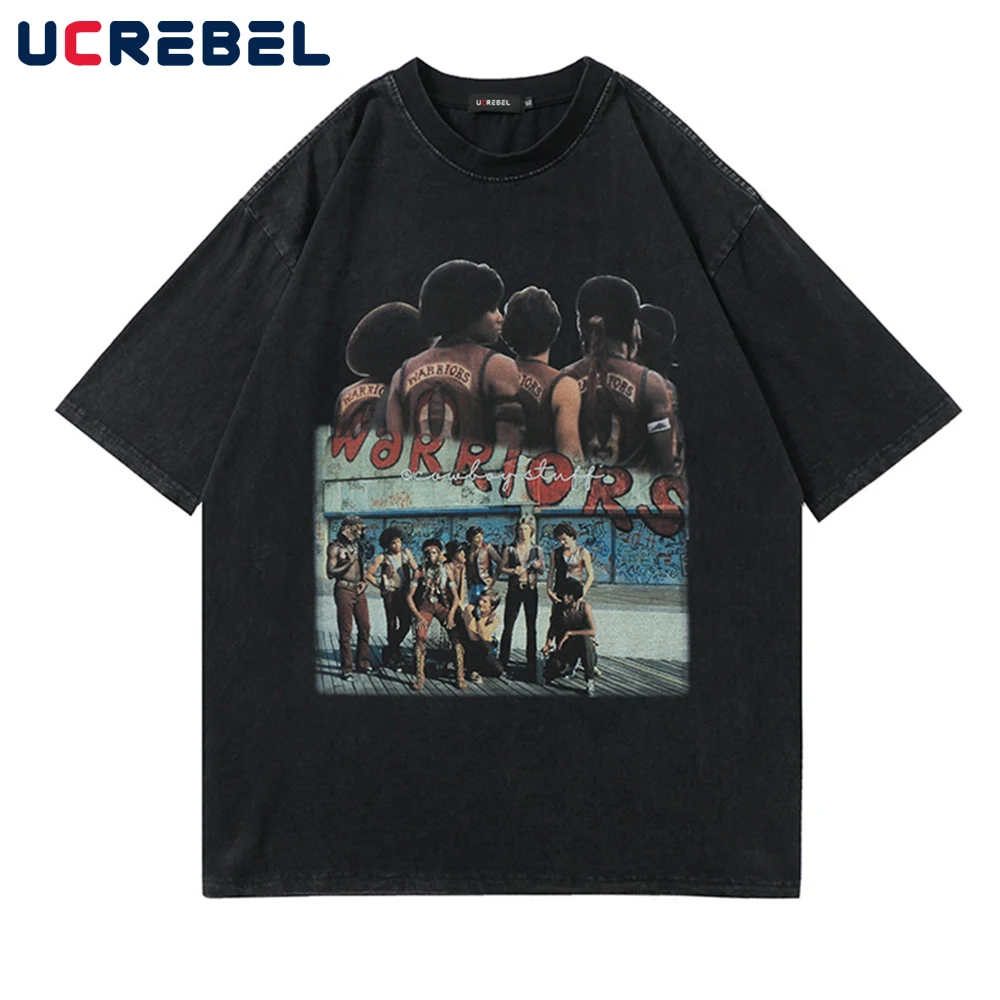 

Футболка мужская хлопковая с коротким рукавом, свободная уличная одежда в стиле Хай-стрит, с принтом персонажа и портрета, летняя