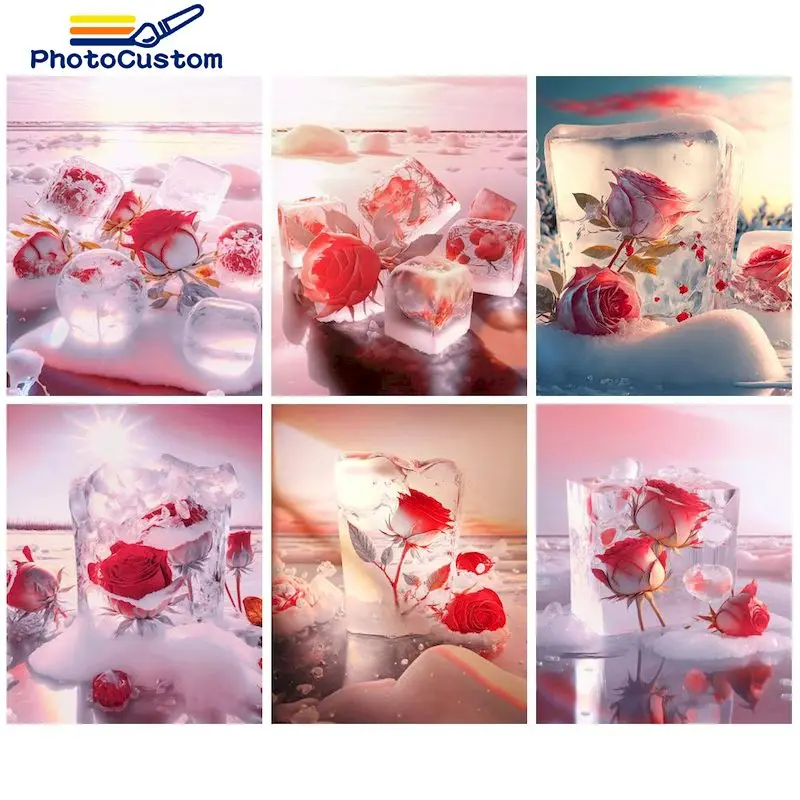 

PhotoCustom Coloring By Number Glass Rose Kits Home Decoration Pictures Painting By Number Flower HandPainted Art Gift