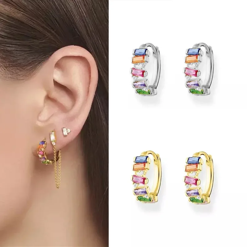 

New Irregular Colorful Diamond Earrings for Women's 925 Silver Ear Studs Simple Drop Shang Dazzling Color Earrings Jewelry