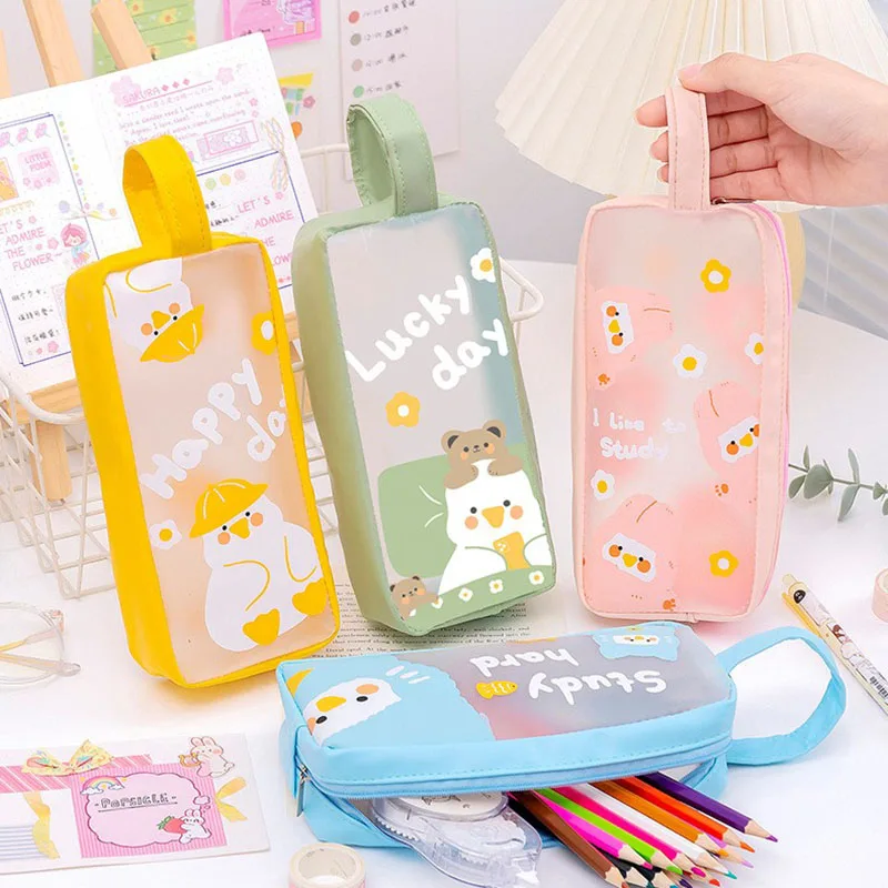 

Cartoon Pencil Bag Pens Organizers Large-Capacity Pencils Case Waterproof Zipper Pouch Makeup Bag Kawaii Stationery