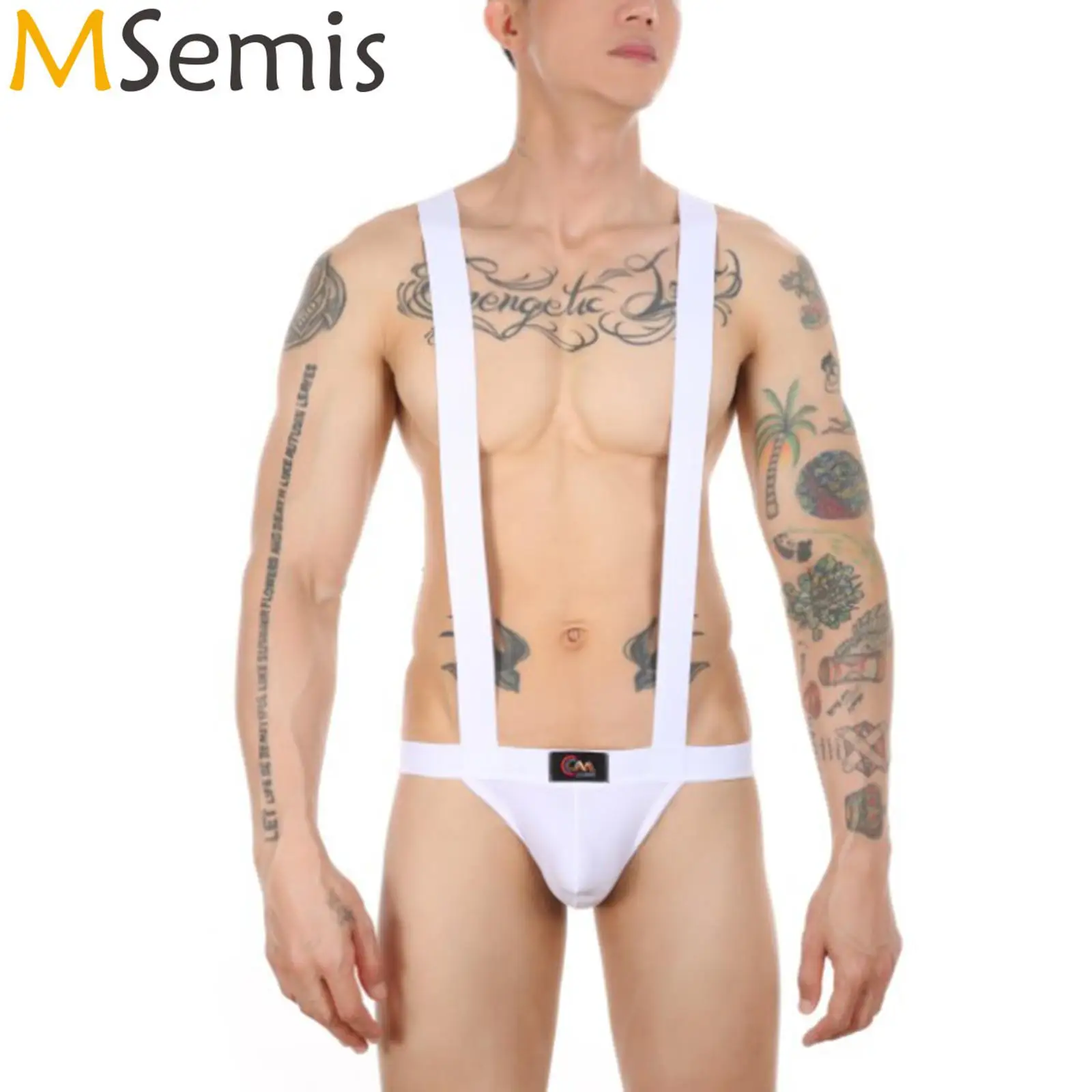 

Lingerie Mens Wrestling Singlet Jumpsuits Bulge Pouch Bodysuit Wide Shoulder Straps Hot Sexy Briefs Jockstrap Leotard Underwear