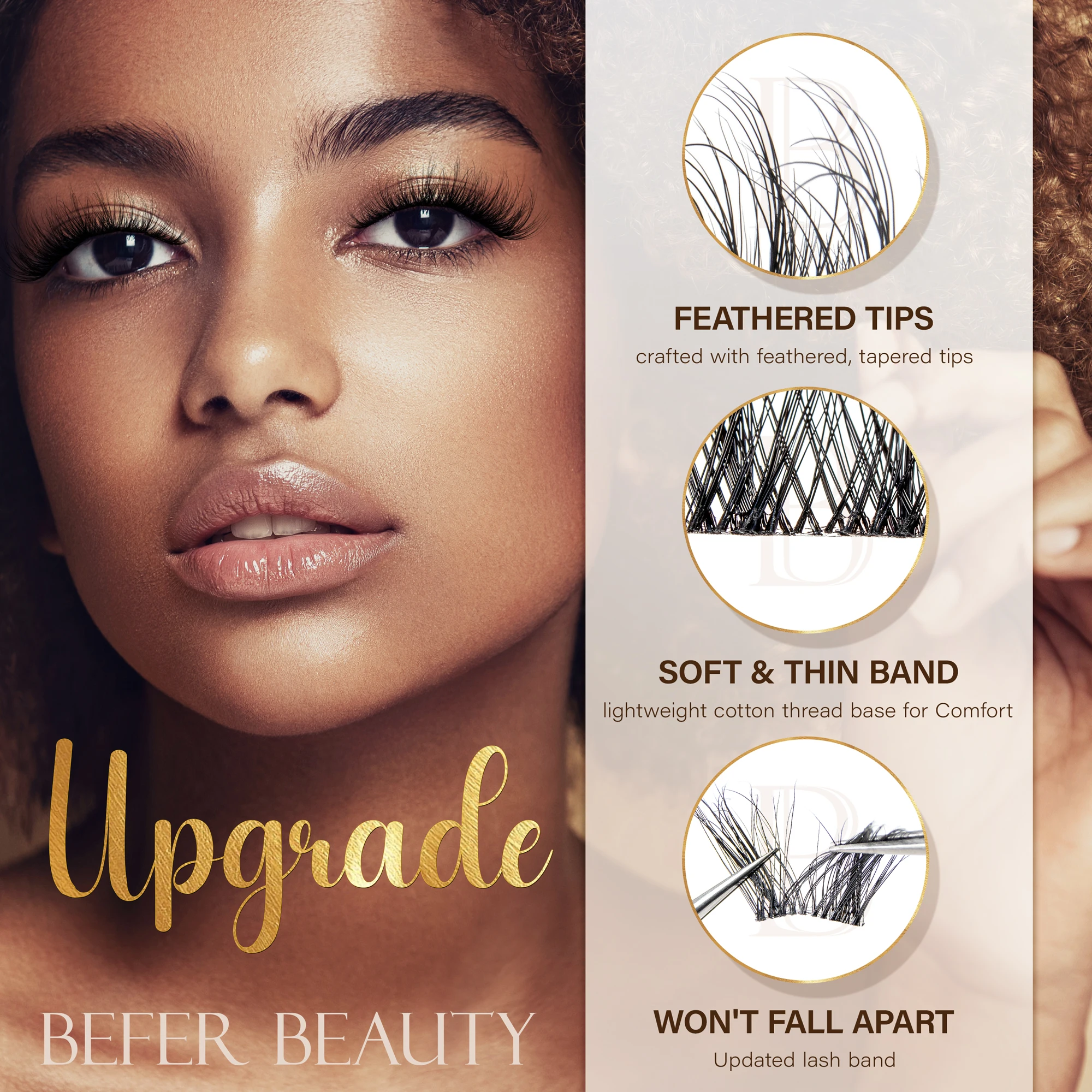Фото Натуральные пучковые ресницы Befer D Curl, пушистые, 10-16 мм, высококачественные, мягкие, с ультратонкой основой, накладные ресницы для макияжа №2