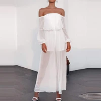 one shoulder long sleeves chiffon jumpsuit 2021 summer autumn women new casual solid color elegant slim holiday chic jumpsuit
