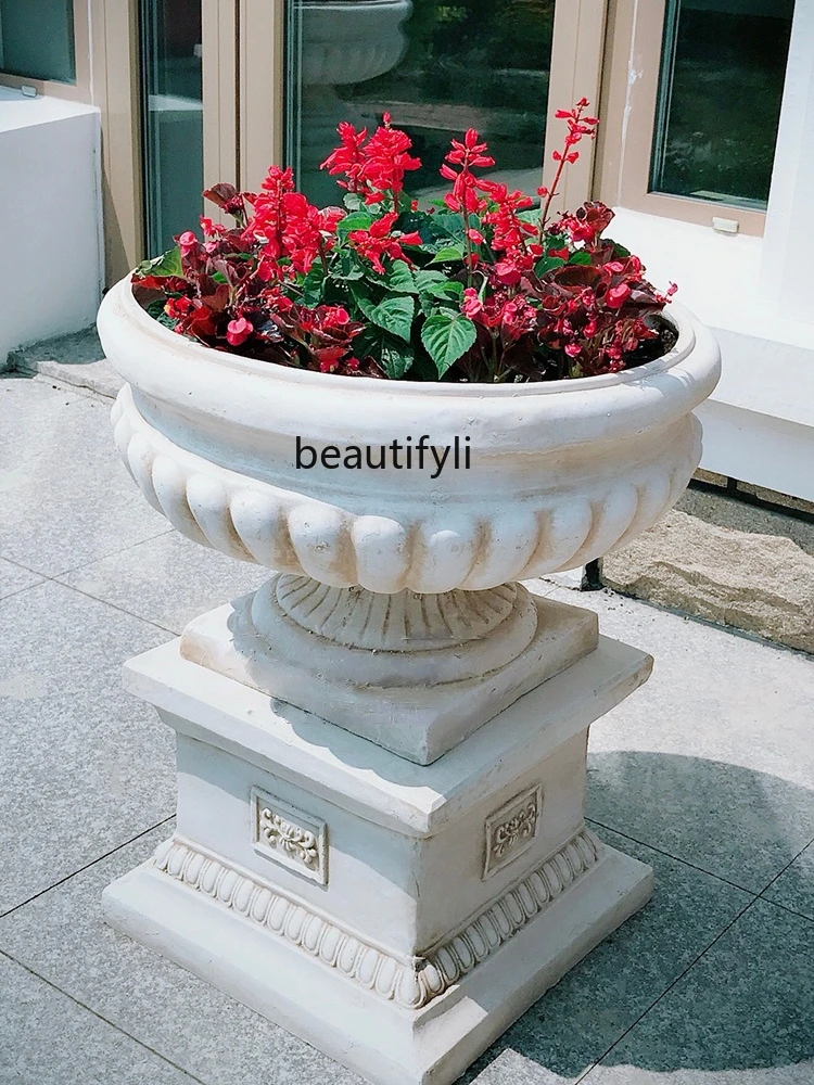 

YJ European Retro Roman Column Flowerpot Outdoor Courtyard Large Flower Pot