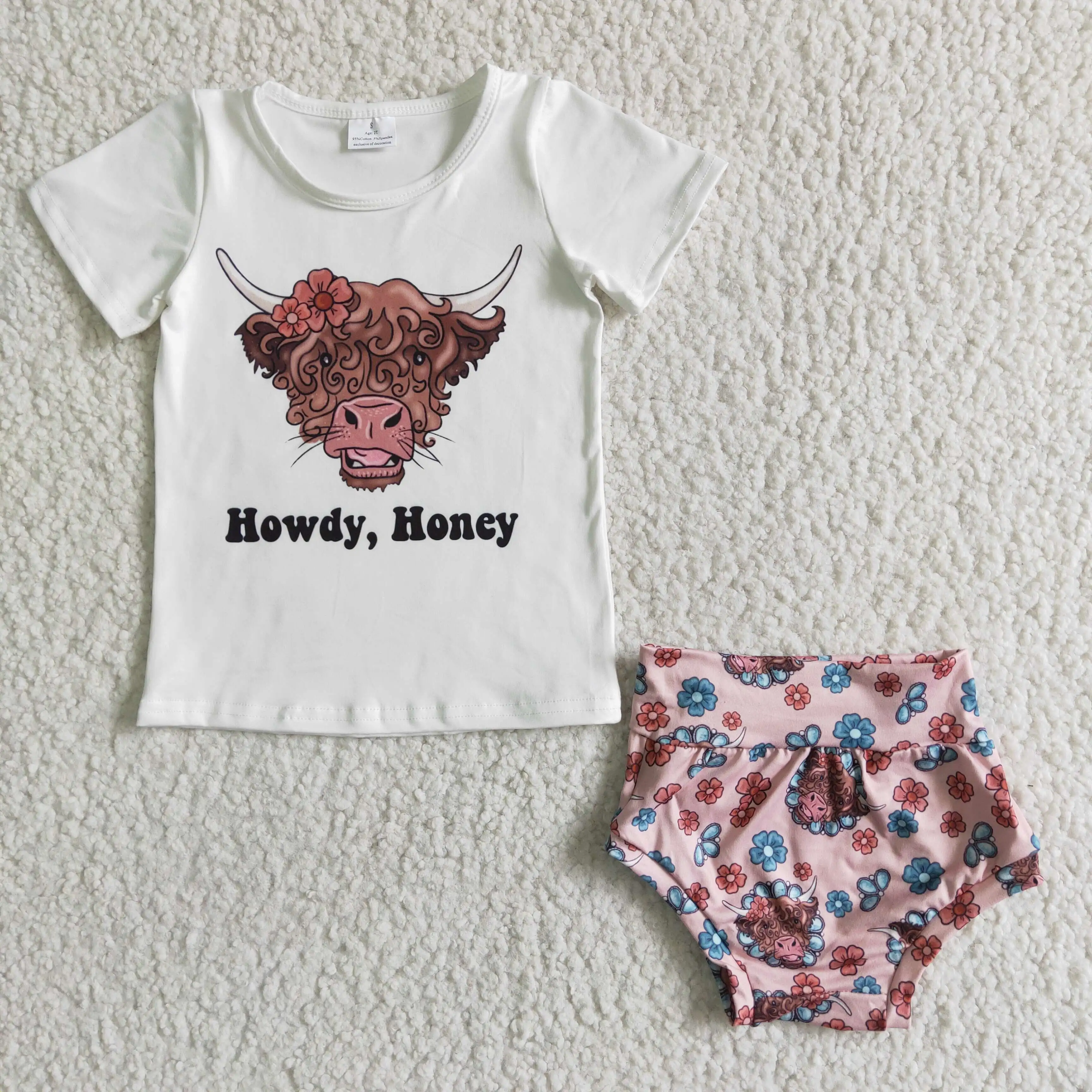 

Howdy honey western kids clothes animal cow bummies outfit for newborn baby