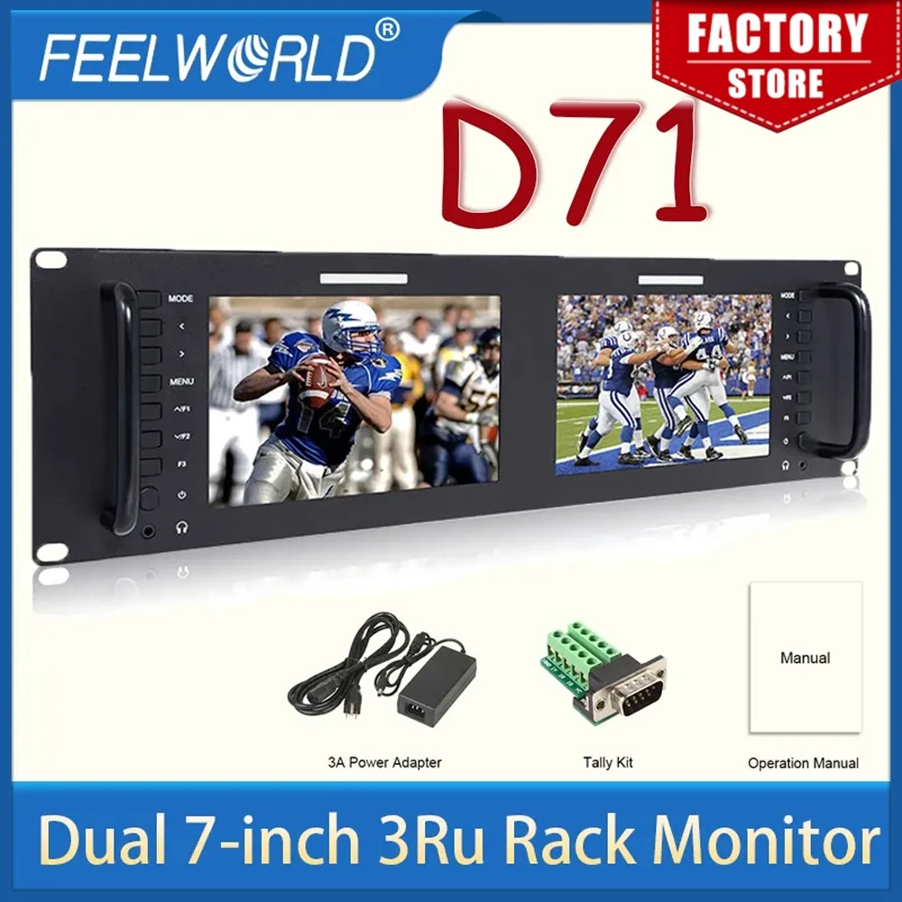 Двойной 7-дюймовый 3RU IPS 1280x800 широковещательный ЖК-монитор с креплением в стойку с 3G-SDI, HDMI, вход и выход AV D71