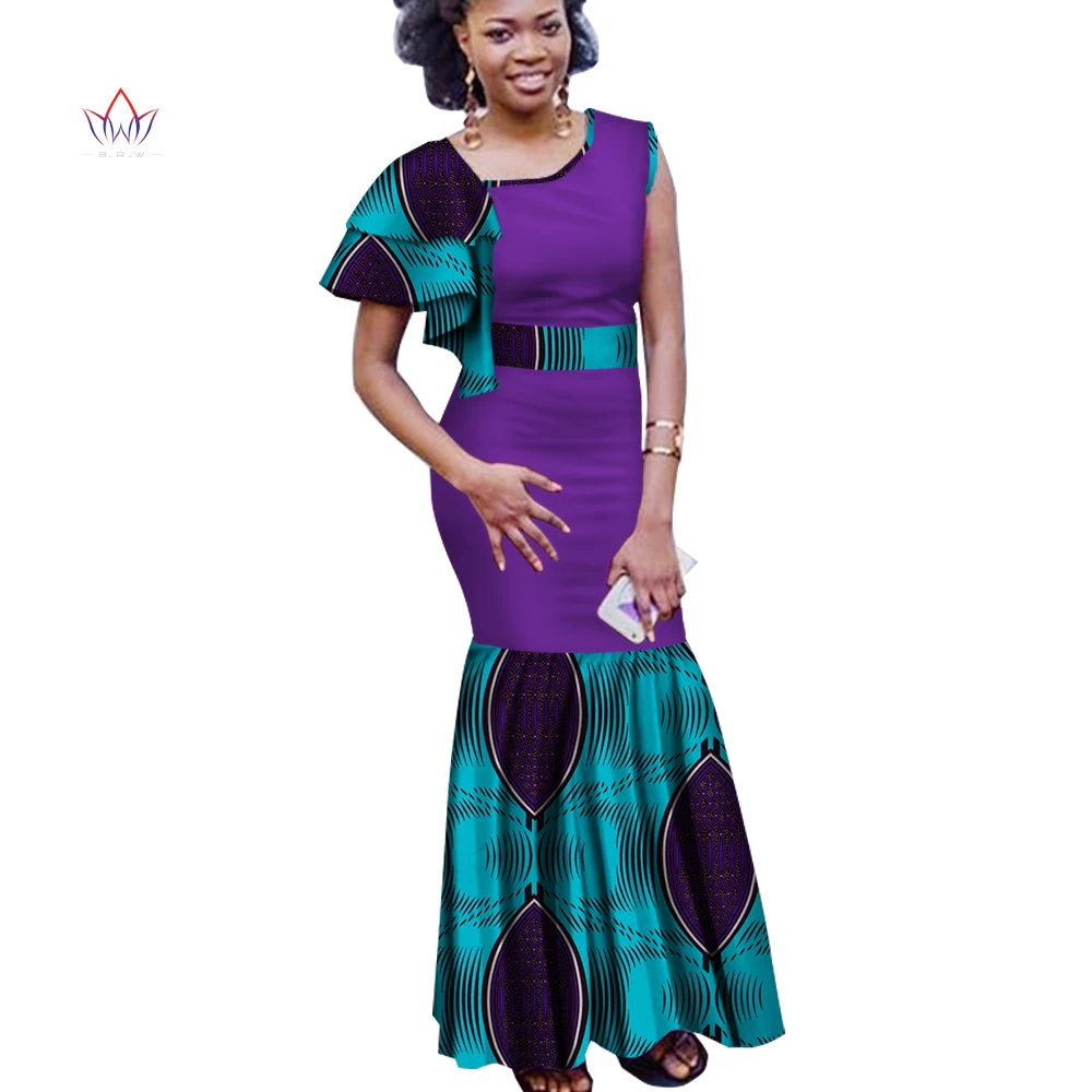 

Wholesale Africa Party Dress Women Clothing Elegant Wedding Dashiki Bazin Riche Female Formal Irregular Sleeves Outfits WY3160