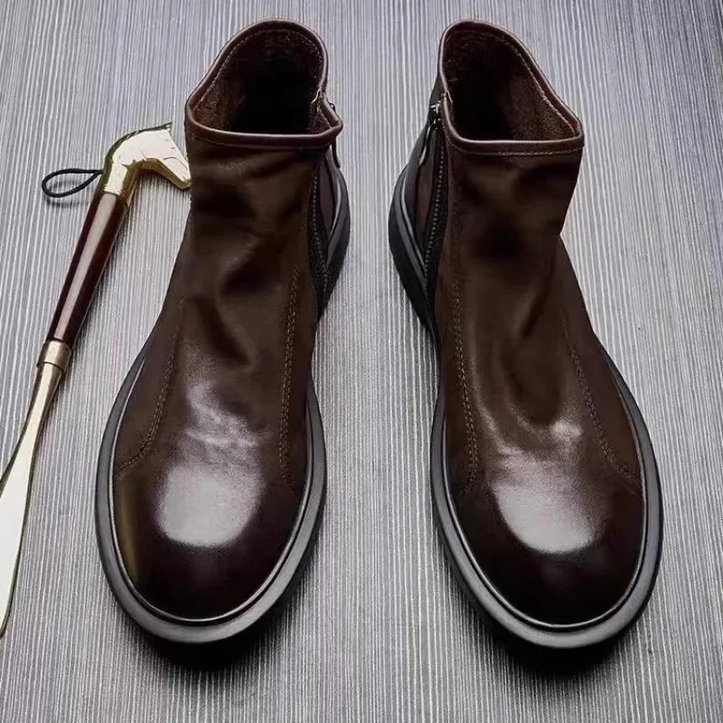 Ботильоны мужские из натуральной кожи высокие полусапожки на молнии роскошные