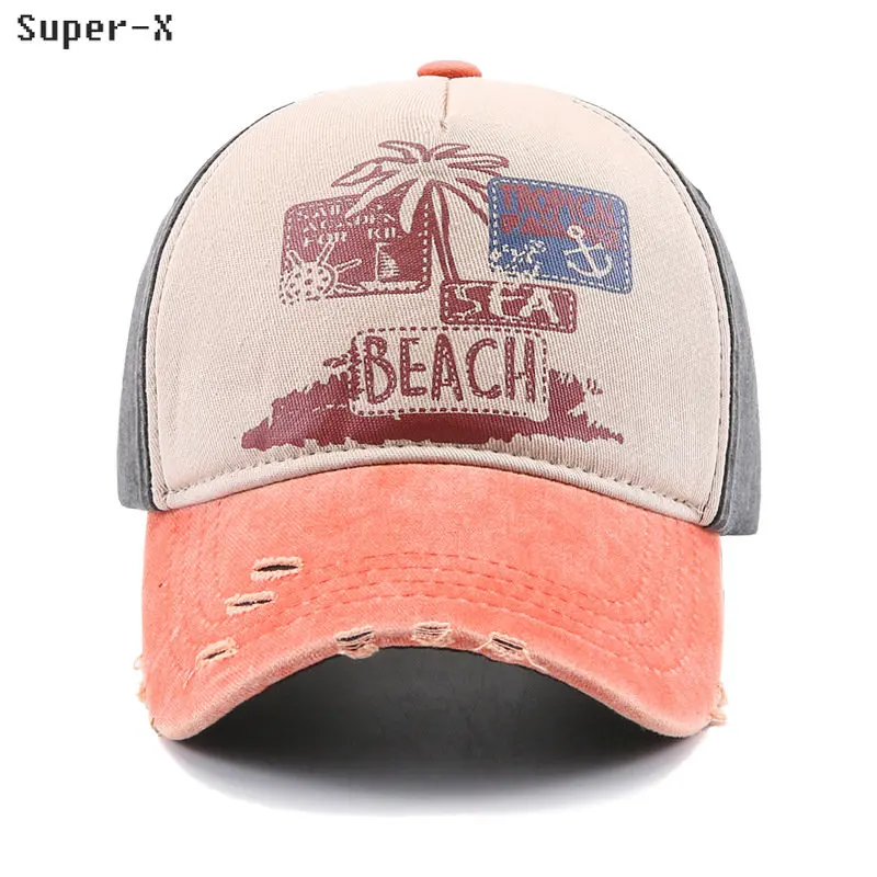 

Women Summer Cap Beach Sun Hat Women Adjustable Washed Cotton Retro Ripped Baseball Cap Fashion Printing Hip Hop Snapback Hats