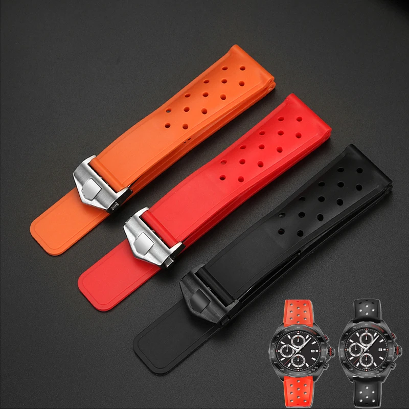 

22mm Breathable Silicone Watchband For TAG Heuer F1 CAZ201 WAZ2113 CAZ1010 Watch Strap Soft Rubber Bracelet And Folding clasp