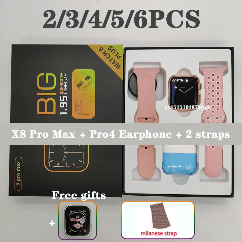

Смарт-часы X8 Pro Max + подарочный набор Pro4 оптовая продажа 2/3/4/5/6 шт. 1,92 дюйма Push-сообщения мониторинг сна Спорт IWO мужские Смарт-часы