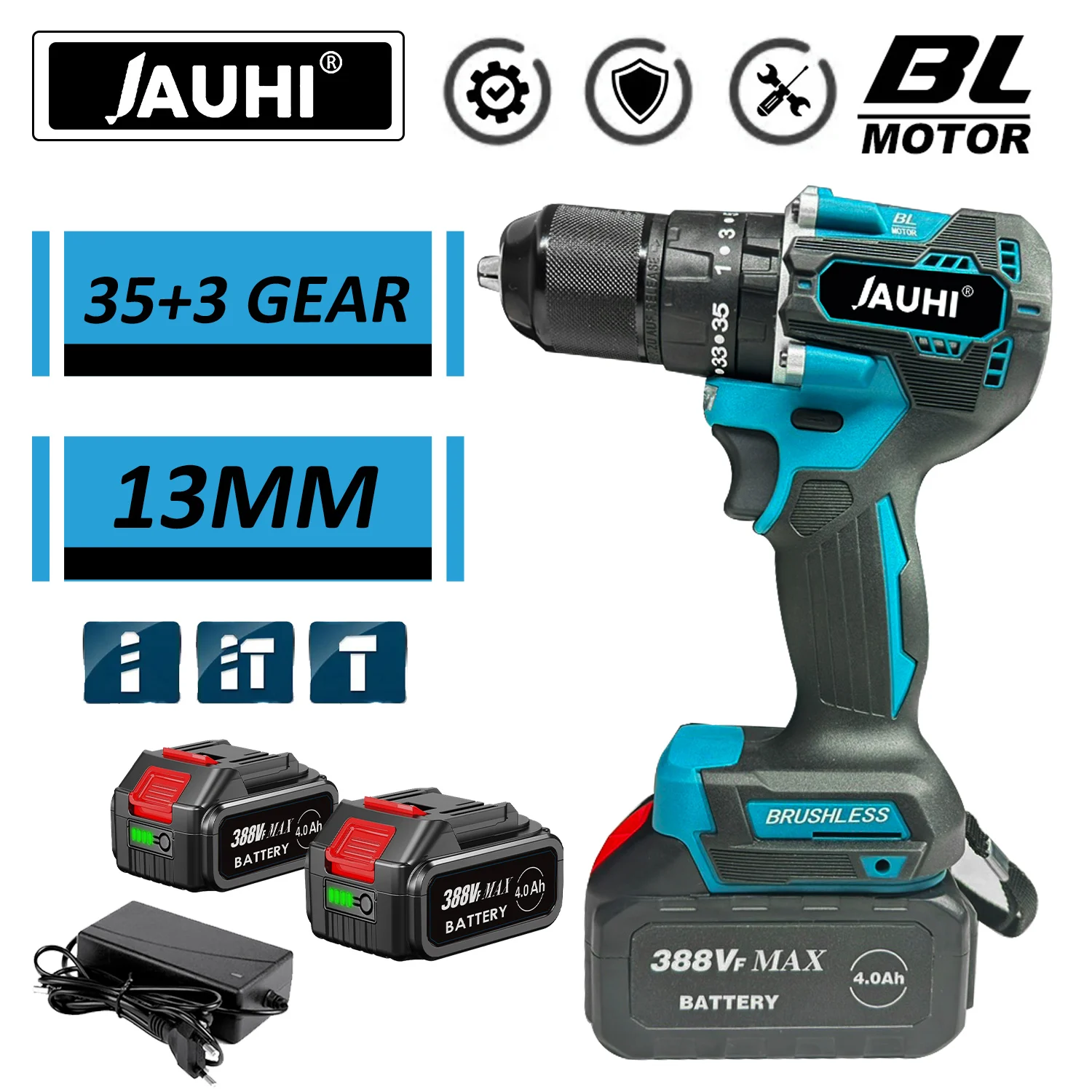 Беспроводная электрическая дрель-шуруповерт с литиевым аккумулятором 13 мм