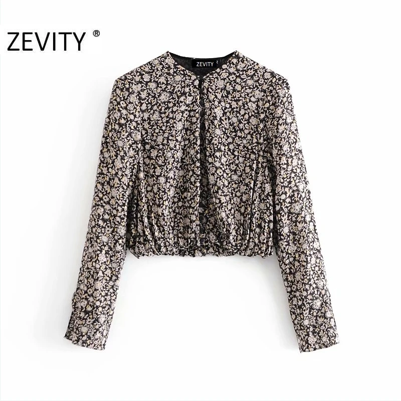 

Zevity New Women Fashion O Neck Flower Print Breasted Smock Blouse Office Ladies Long Sleeve Blusas Femininas Shirts Tops LS7259