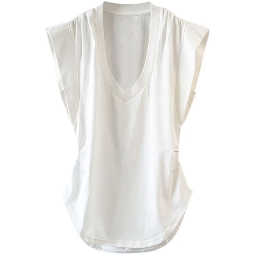 

Женская летняя облегающая футболка без рукавов с V-образным вырезом