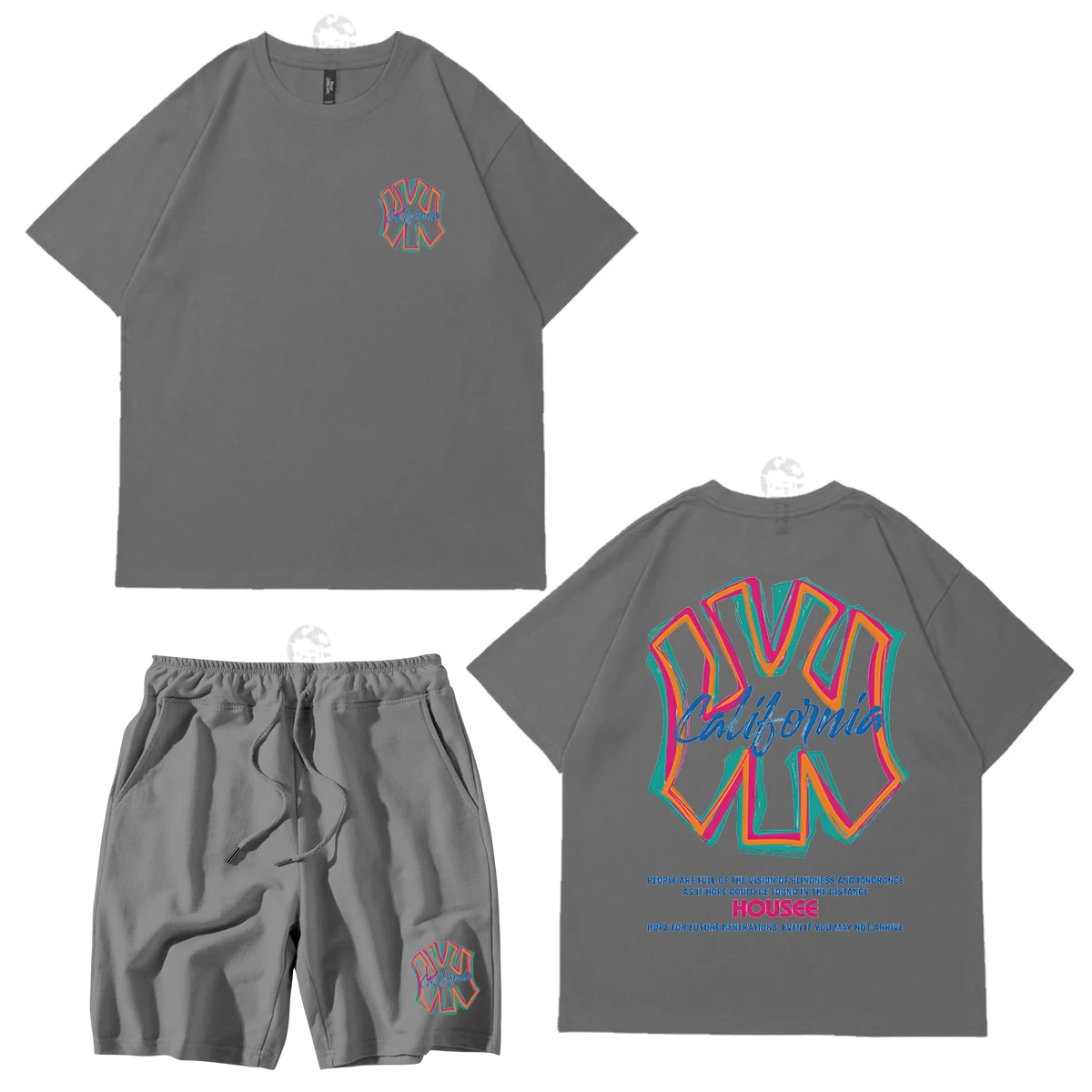 Korean Street  Summer Cotton Men T-shirt Shorts Sports Suit 2-piece Brand Pattern Printed Unisex Short Sleeve Suit Free Shipping