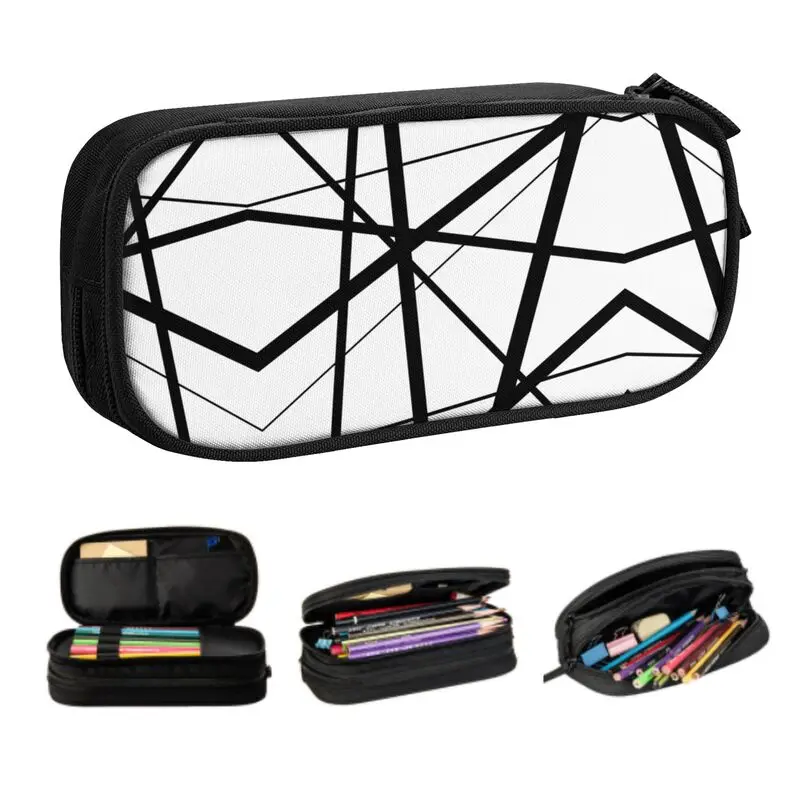 

Customized Black And White Geometric Lines Pencil Case Girls Boys Large Capacity Abstract Pattern Pencil Box Students Stationery