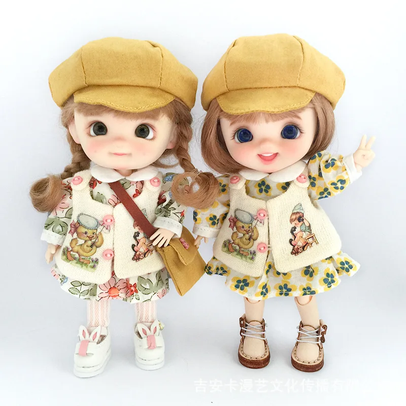 

Ob11 Clothes Set Floral Dress Suit Vest+Skirt+Peaked Cap Fashion Dress Suit For YMY GSC Molly 1/12 Bjd Doll Accessories No Shoes