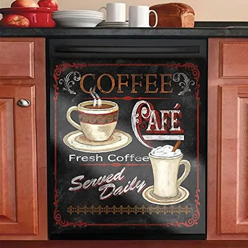 

Yosa Black Dishwasher Cover Sticker Morning Coffee Decor Kitchen Refrigerator Magnet Home Coffee Tea Dishwasher Washer Panel Dec