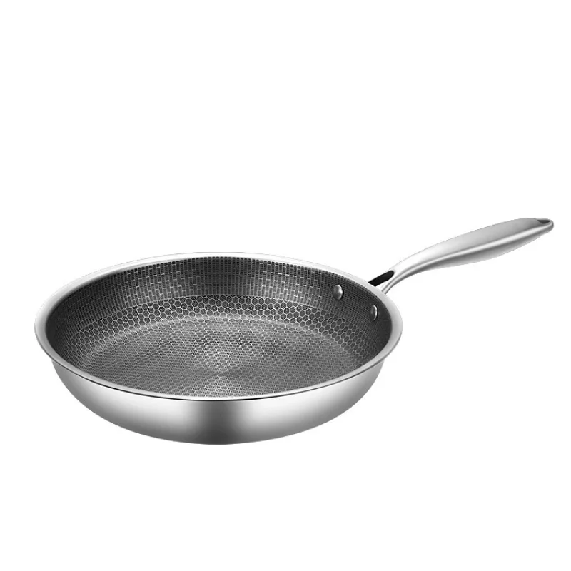 

28cm/30cm Stainless Steel Honeycomb Frying Pan for Home Use without cover Fried beef steak pot pan -pads long handle