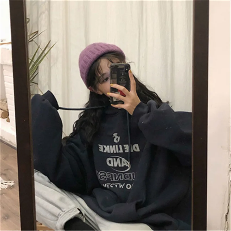 

Женский бархатный свитер с капюшоном, серый плотный свободный винтажный пуловер в стиле ins, Осень-зима 2019