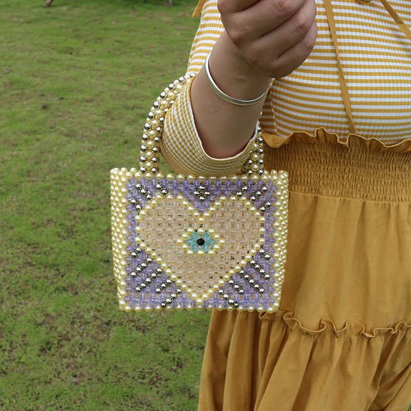 

TOBO Light Blue Peach Handmade Fashion Heart Pearl Bag Beaded Bags for Women 2020 Floral Mini Handbags Women Bags Designer