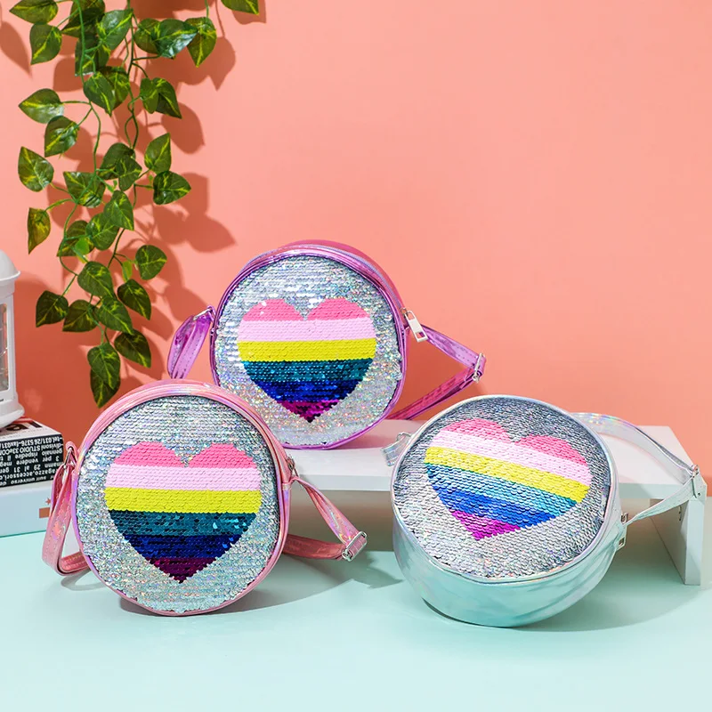 Girls Bag Kids Unicorn Handbag Small Round Sequins Crossbody Bag