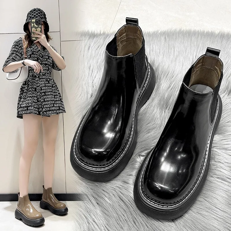 

Spring Women's Ankle Boots Leather Lace Up Ladies Winter Shoes Fashion Cool Platform Boots Black Female Footwear