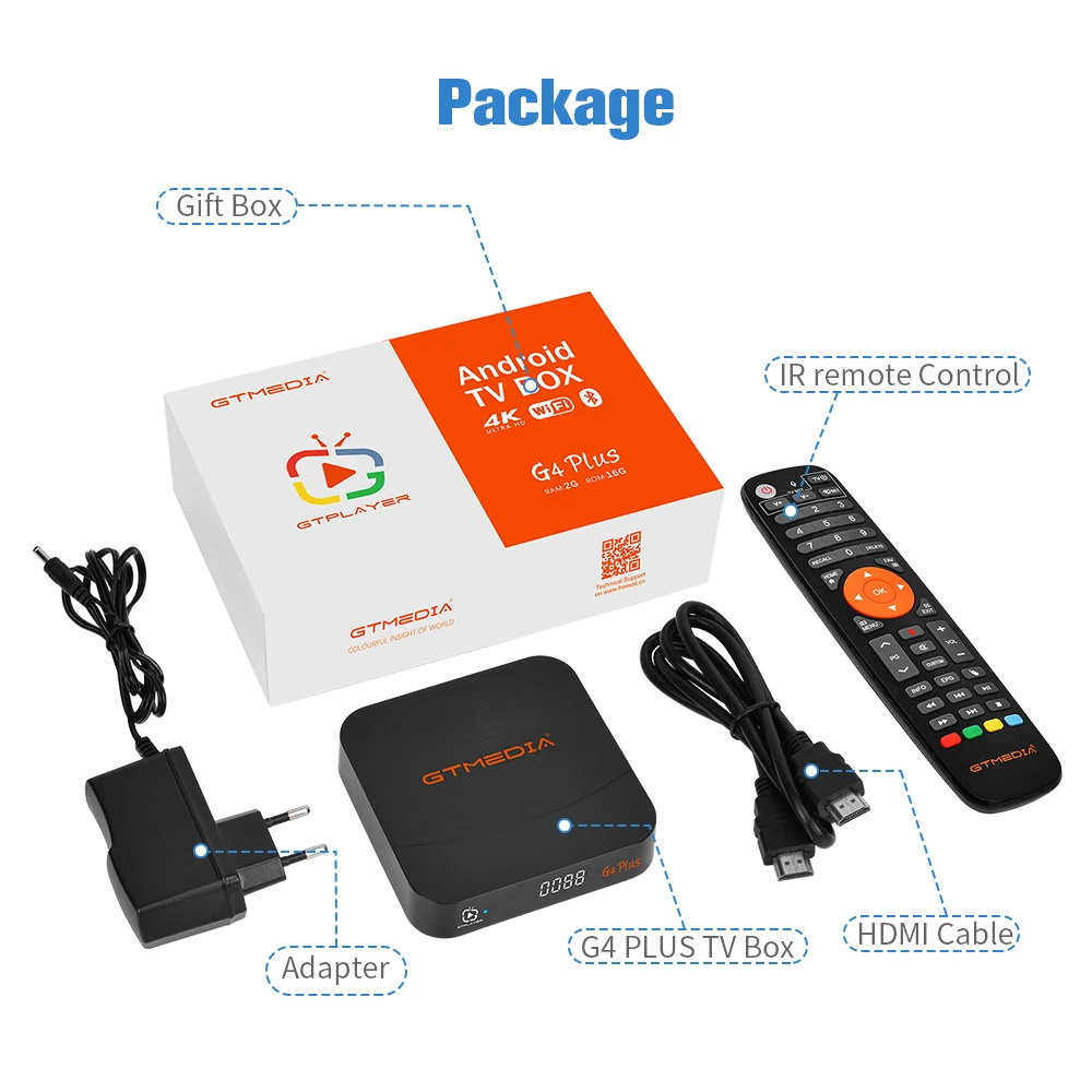 ТВ-приставка GTMEDIA G4 PLUS/G2 PLUS 4K H.265/VP9 Android 11 Amlogic S905W2 2 ГБ + 16 Гб Встроенный Wi-Fi 4G/5 8G BT4.1