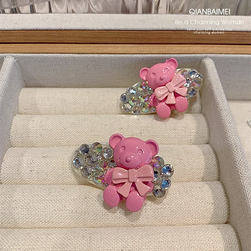 Шпильки с медвежонком! Изящный искусственный зажим высоким краем нишевой дизайн