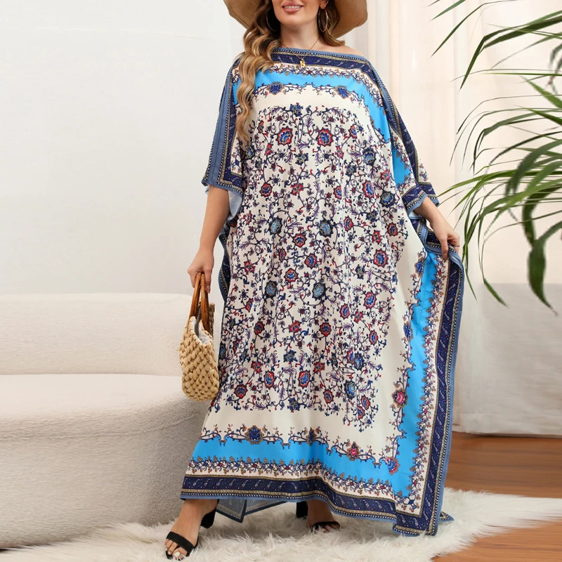 

Print Swimsuit Cover up 2023 Plage Pareos Kaftan Maxi Boho Dress Over size Bikini Cover up Women Dress Beach Wear