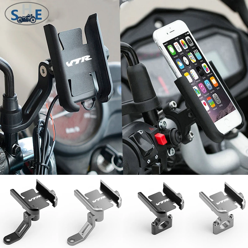 LOGO For Honda VTR250 VTR1000F VTR 250 1000F Motorbike CNC Accessories Handlebar Cell Phone Holder GPS Navigation Stand Bracket