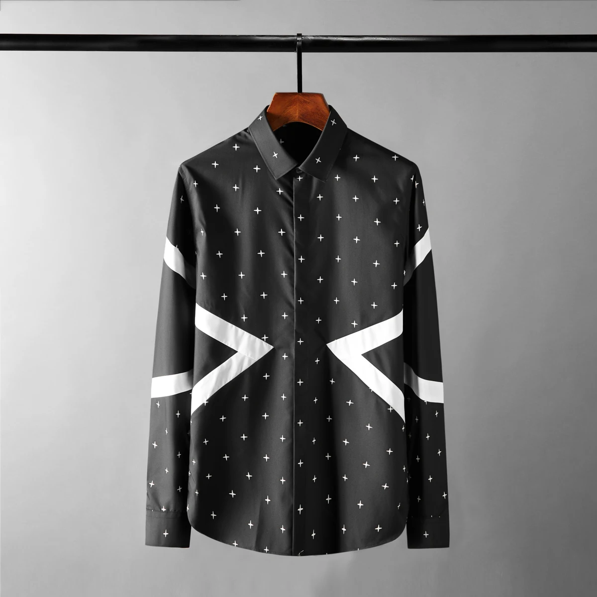 

2022 Cotton Male Shirts High Quality Long Sleeve Cross Printed Casual Mens Dress Shirts Fashion Slim Fit Splicing Man Shirts