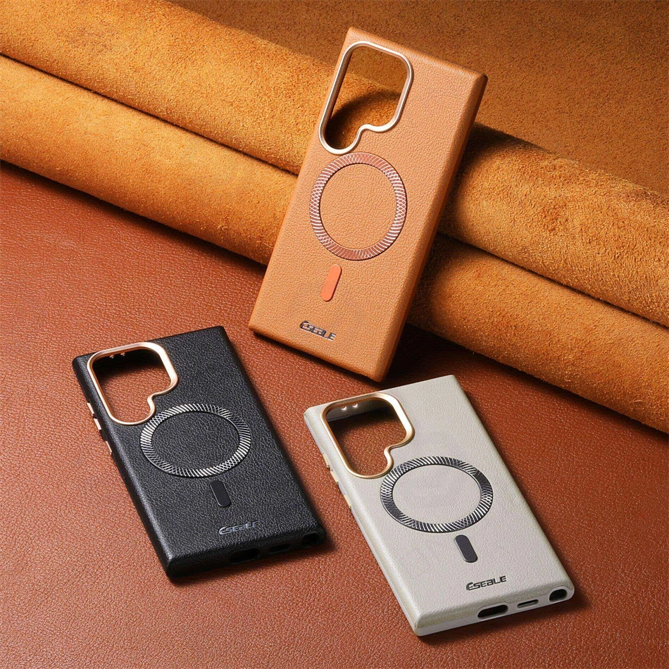 Фото Роскошный кожаный чехол для Samsung Galaxy S26 S25 S24 Ultra S26ultra 5G, магнитный чехол Magsafe с защитой от ударов, деловой ретро-чехол №2