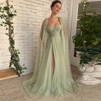 sevintage sparkle green tulle prom dresses with long glitter sequined jacket sweetheart a line evening dress wedding party gown