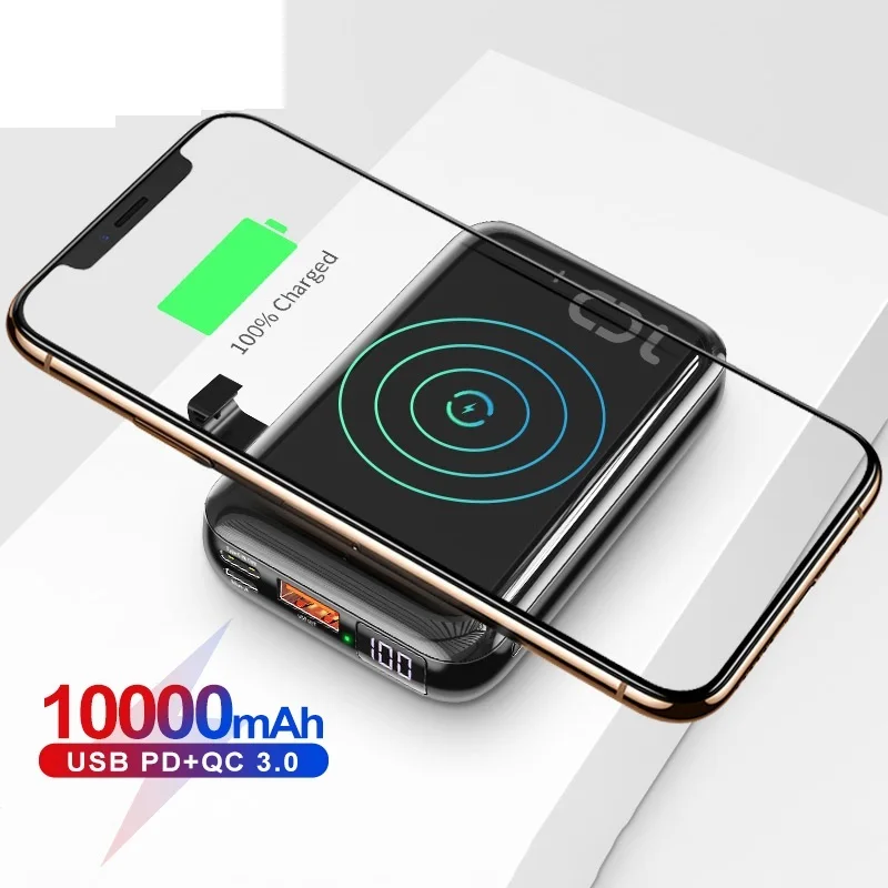 

Внешний аккумулятор с беспроводной зарядкой Qi, 10000 мАч