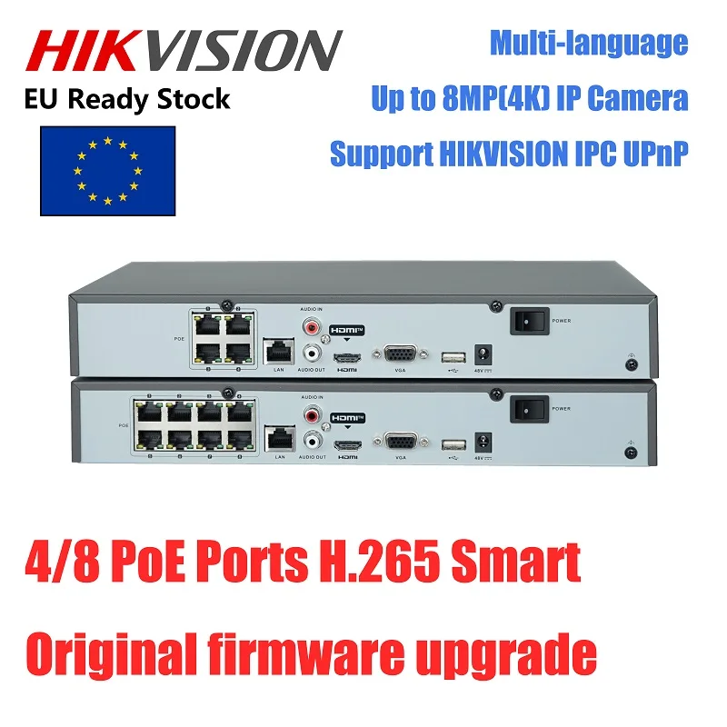 Сетевой видеорегистратор Hikvision 4K H.265 PoE DS-7604NI-K1/4P/8P для IP-камеры системы