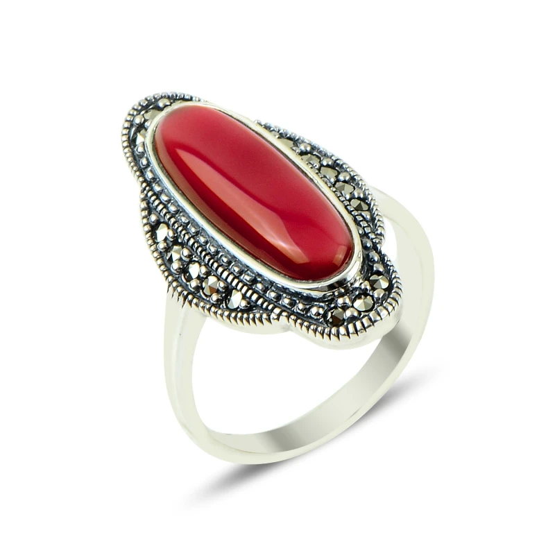 

Silver 925 Sterling Marcasite & Agate Stone Ring