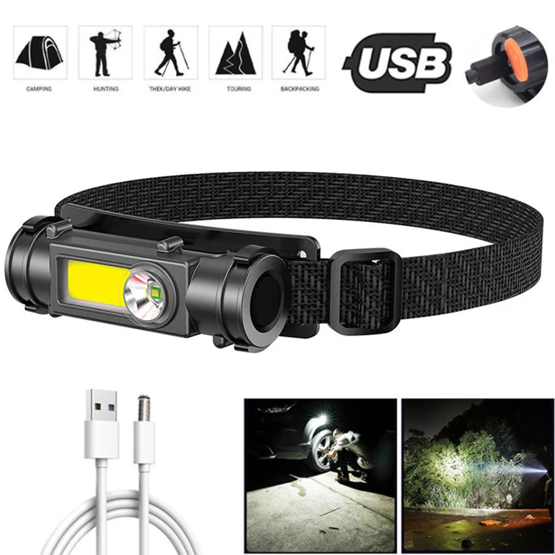 

XPE+COB USB Rechargeable Headlight Built-in Battery Waterproof Head Torch Head Lamp New Portable Mini Powerful LED Headlamp