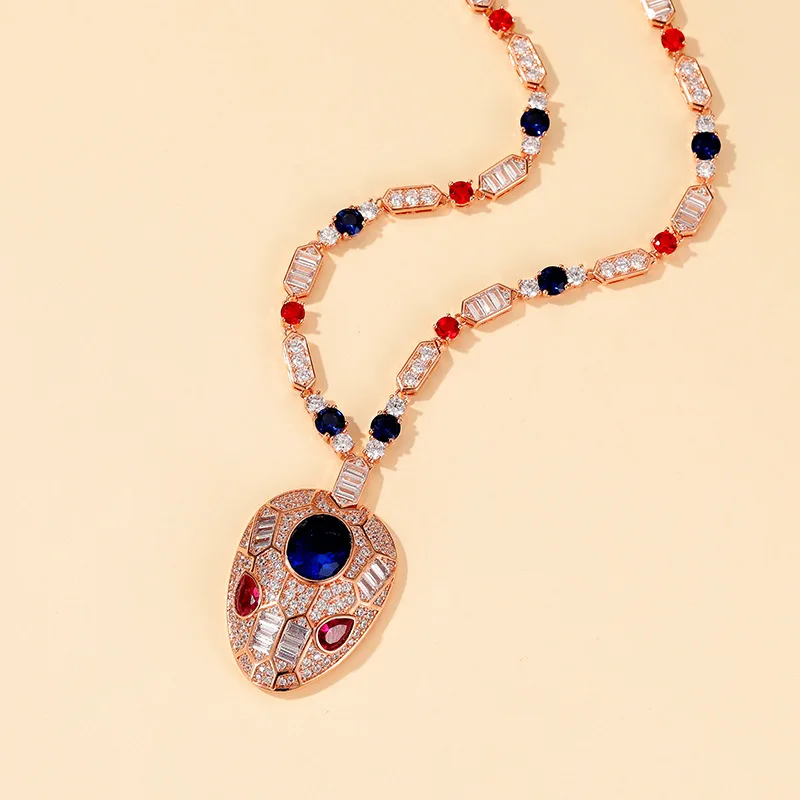 

High Quality S925 Sterling Silver Zircon Snake-shape Head Necklace Ladies Birthday Party Luxury Brand Jewelry Gift