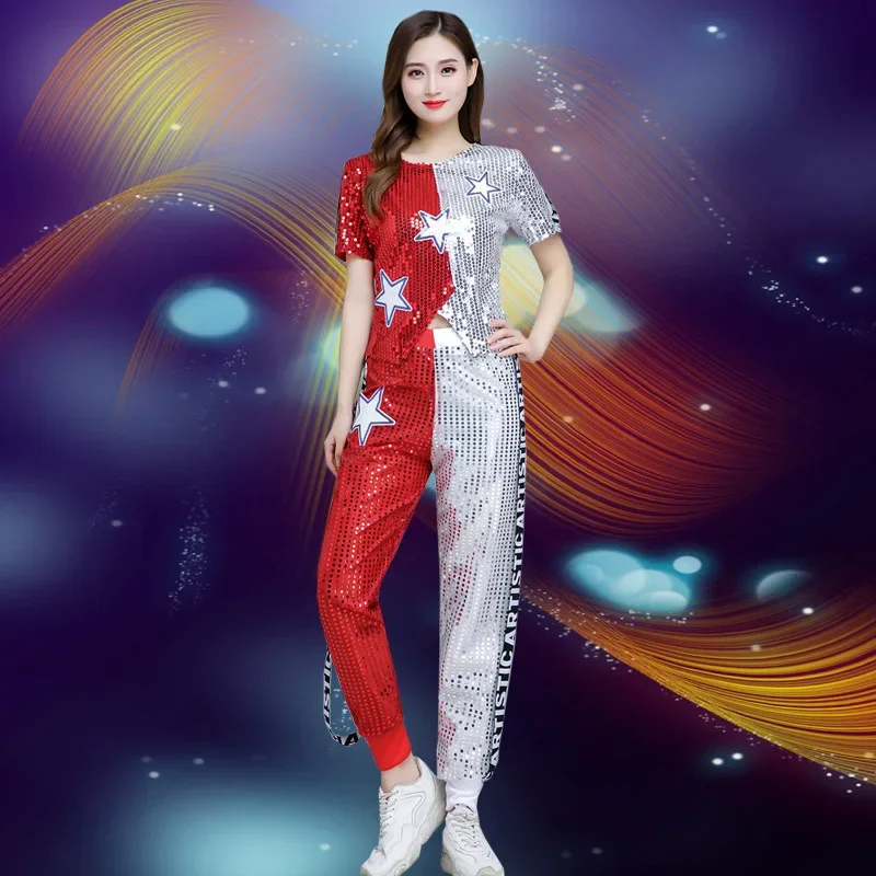Костюм джаза в стиле хип-хоп с блестками современный смешанный костюм Женский