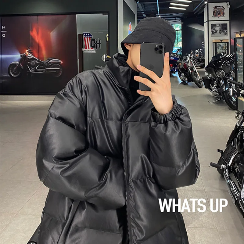 Winter Jacket Men Warm Fashion Black Thickened Leather Jacket Men Streetwear Loose Short Coat Mens Parker Large Size M-5XL